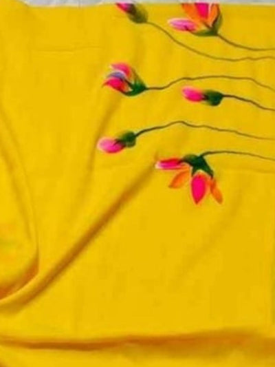 Indiehaat | Pure Mul Cotton Hand Printed Saree Yellow
