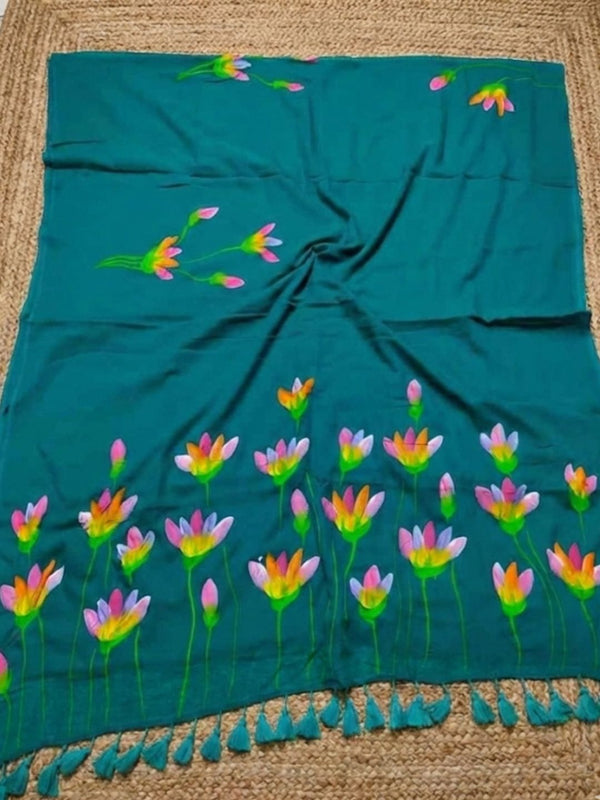 Indiehaat | Pure Mul Cotton Hand Printed Saree Blue
