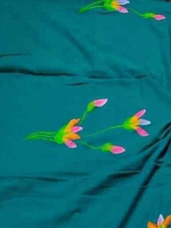 Indiehaat | Pure Mul Cotton Hand Printed Saree Blue