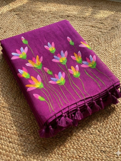 Indiehaat | Pure Mul Cotton Hand Printed Saree Pink