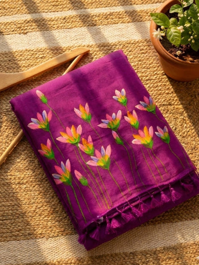Indiehaat | Pure Mul Cotton Hand Printed Saree Pink