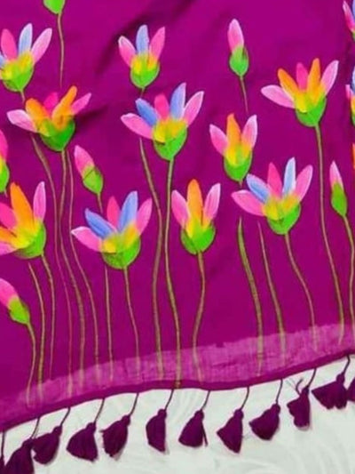 Indiehaat | Pure Mul Cotton Hand Printed Saree Pink