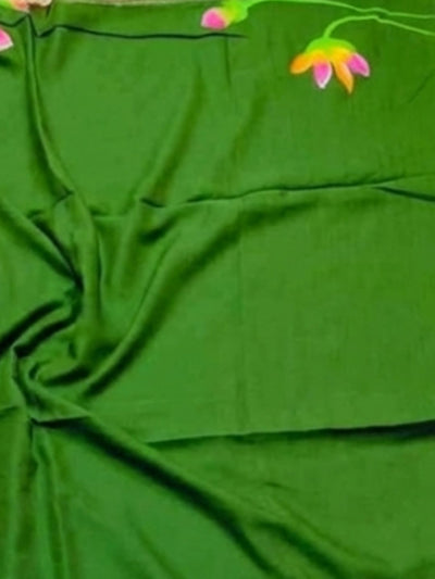 Indiehaat | Pure Mul Cotton Hand Printed Saree Green