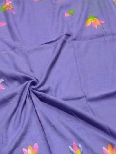 Indiehaat | Pure Mul Cotton Hand Printed Saree Purple