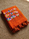Indiehaat | Pure Mul Cotton Hand Printed Saree Orange