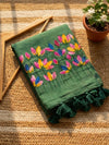 Indiehaat | Pure Mul Cotton Hand Printed Saree Green
