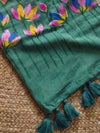 Indiehaat | Pure Mul Cotton Hand Printed Saree Green