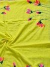 Indiehaat | Pure Mul Cotton Hand Printed Saree Green