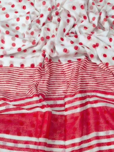 Indiehaat | Pure Mul Cotton Handloom Saree White & Red