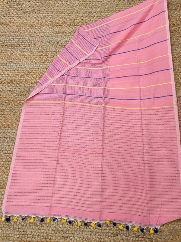 Indiehaat | Pure Cotton Embroidery Saree Pink