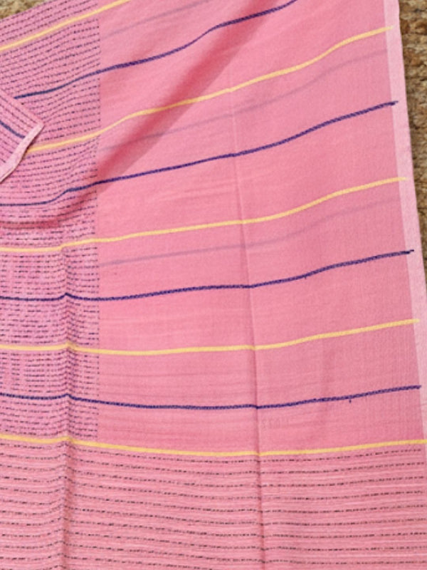 Indiehaat | Pure Cotton Embroidery Saree Pink