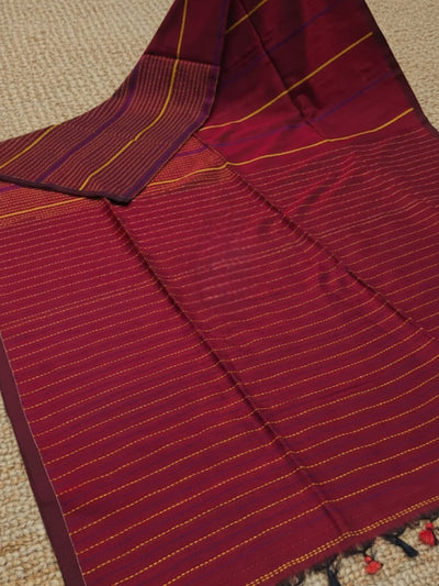 Indiehaat | Pure Cotton Embroidery Saree Maroon