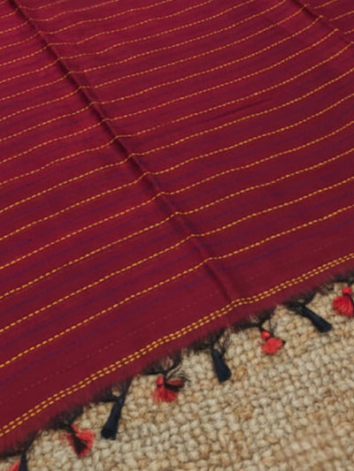 Indiehaat | Pure Cotton Embroidery Saree Maroon