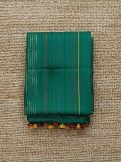 Indiehaat | Pure Cotton Embroidery Saree Green