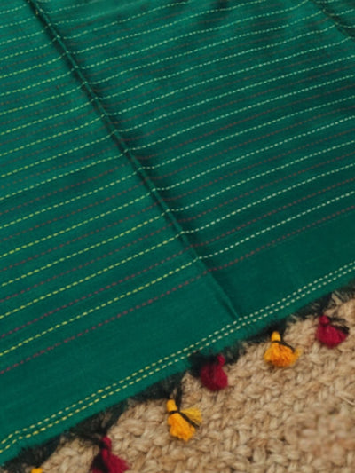 Indiehaat | Pure Cotton Embroidery Saree Green