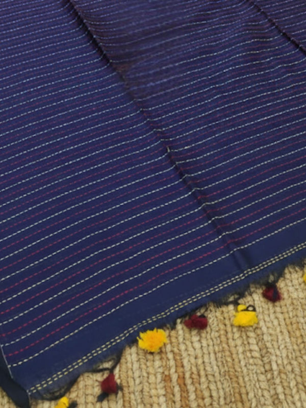 Indiehaat | Pure Cotton Embroidery Saree Blue