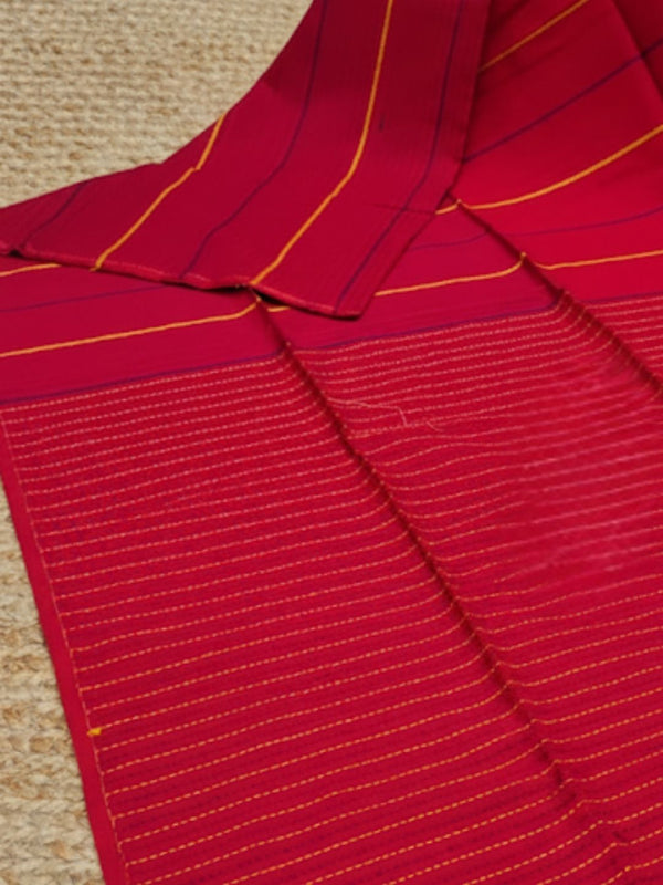 Indiehaat | Pure Cotton Embroidery Saree Red