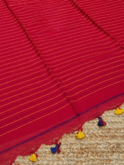 Indiehaat | Pure Cotton Embroidery Saree Red
