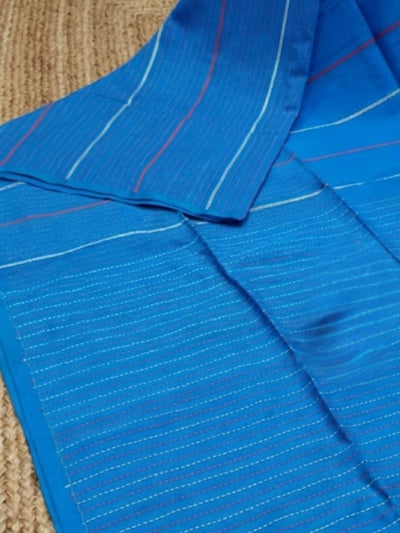 Indiehaat | Pure Cotton Embroidery Saree Blue