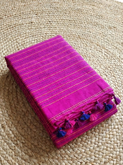 Samanvaya Embroidery Handloom Pure Cotton Saree Magenta