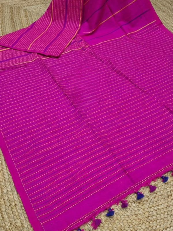 Indiehaat | Pure Cotton Embroidery Saree Pink