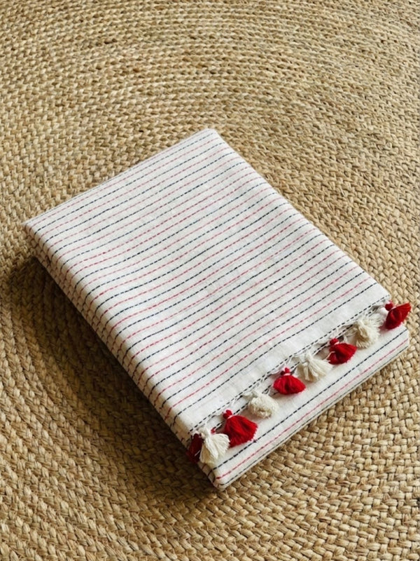 Indiehaat | Pure Cotton Embroidery Saree White