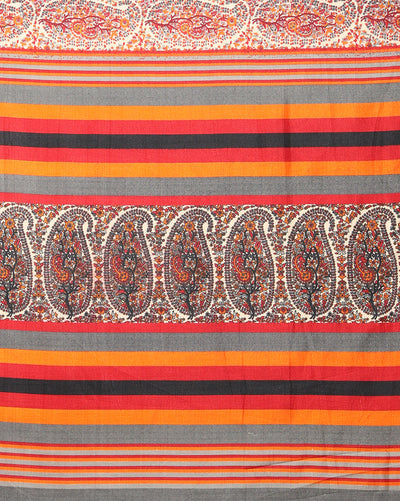Indiehaat | Kashmiri Silk Printed Saree Red & White