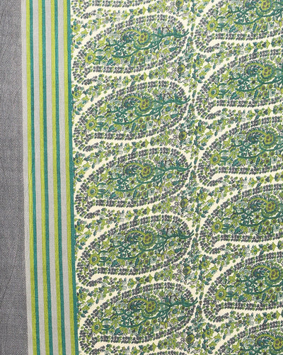 Indiehaat | Kashmiri Silk Printed Saree White & Green