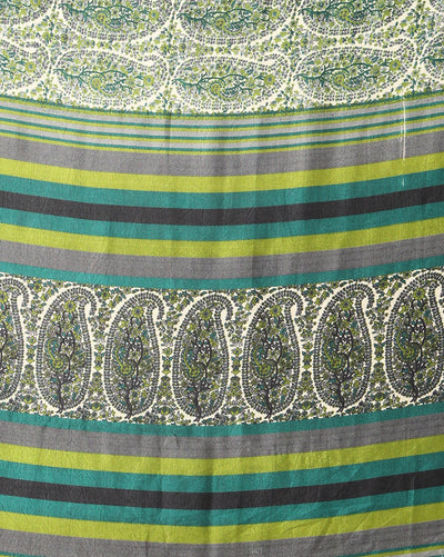 Indiehaat | Kashmiri Silk Printed Saree White & Green