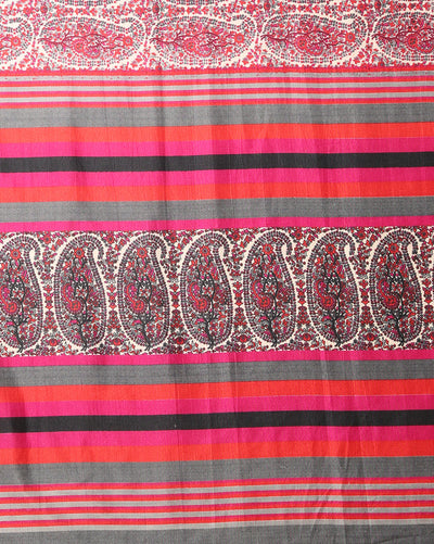 Indiehaat | Kashmiri Silk Printed Saree Red & White