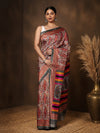 Indiehaat | Kashmiri Silk Printed Saree Red & Brown