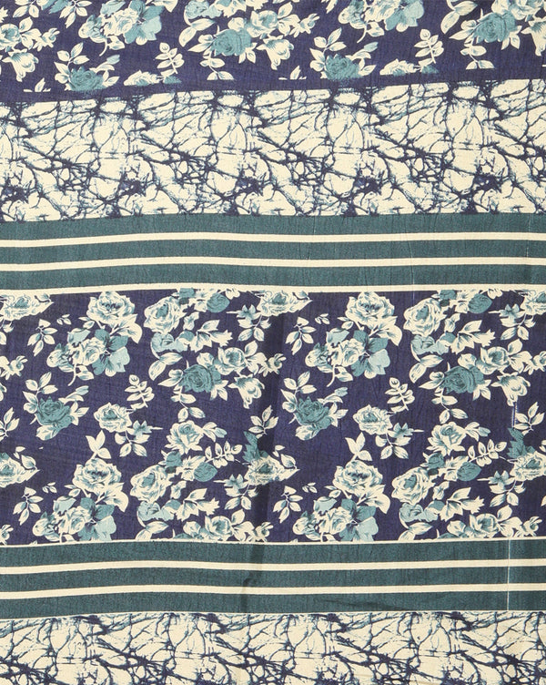 Indiehaat | Kashmiri Silk Printed Saree Navy Blue & Off-W