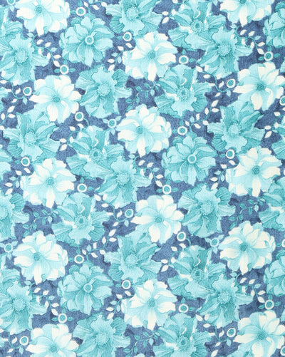 Indiehaat | Kashmiri Silk Printed Saree Teal & Turquoise