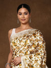 Indiehaat | Kashmiri Silk Printed Saree White & Mustard Y