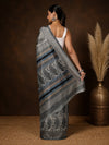 Indiehaat | Kashmiri Silk Printed Saree Grey & Black