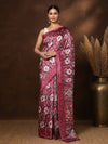 Indiehaat | Kashmiri Silk Printed Saree Maroon & Deep Pink