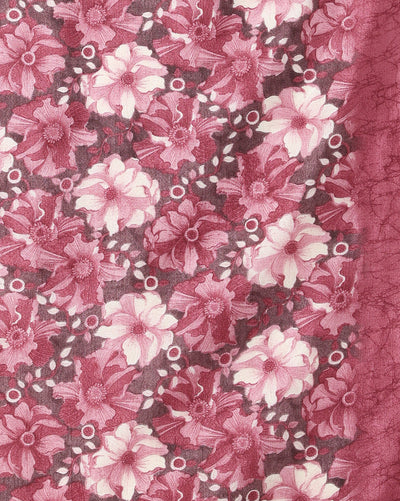 Indiehaat | Kashmiri Silk Printed Saree Maroon & Deep Pink