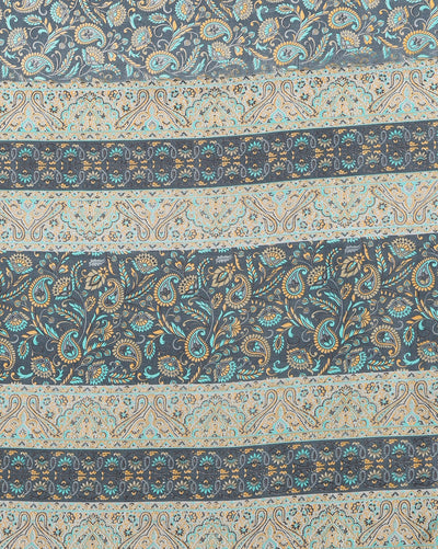 Indiehaat | Kashmiri Silk Printed Saree Dark Grey & Teal 