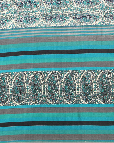 Indiehaat | Kashmiri Silk Printed Saree White & Teal