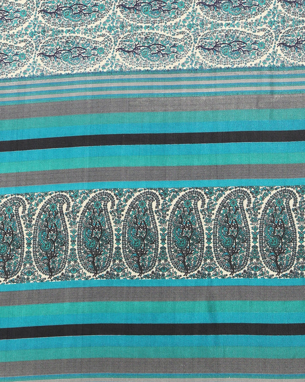 Indiehaat | Kashmiri Silk Printed Saree White & Teal