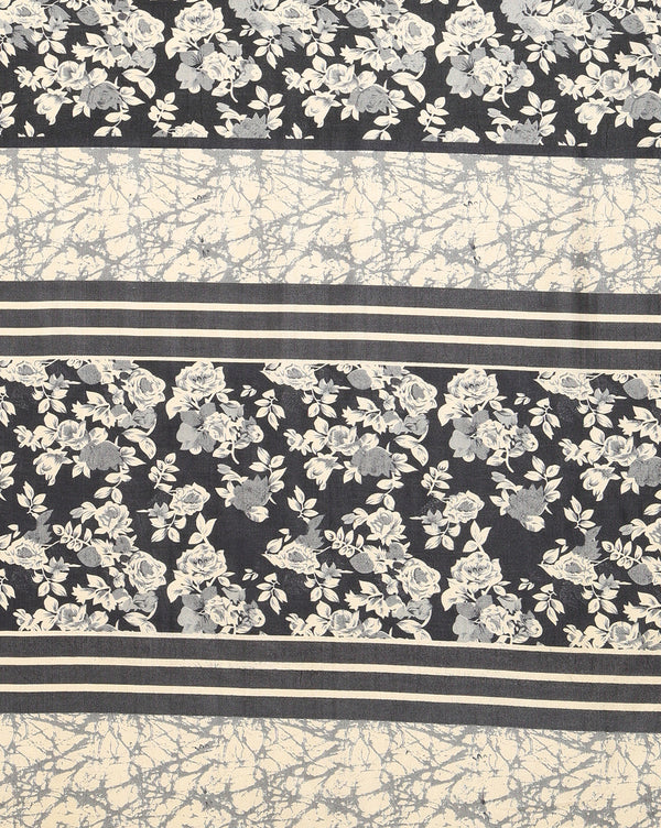 Indiehaat | Kashmiri Silk Printed Saree Black & Beige