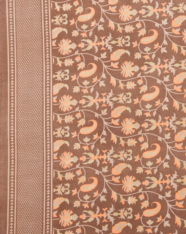 Indiehaat | Kashmiri Silk Printed Saree Brown & Dark Brown