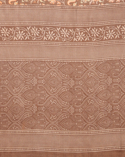 Indiehaat | Kashmiri Silk Printed Saree Brown & Dark Brown