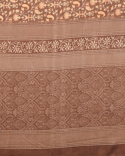 Indiehaat | Kashmiri Silk Printed Saree Brown & Dark Brown