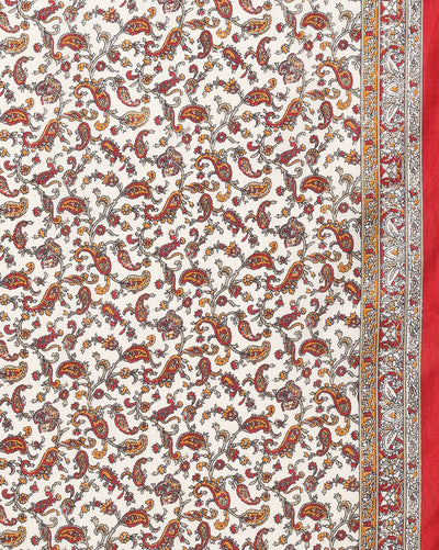 Indiehaat | Kashmiri Silk Printed Saree White & Red