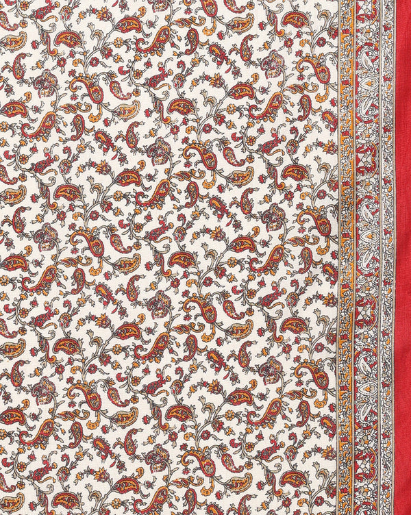 Indiehaat | Kashmiri Silk Printed Saree White & Red