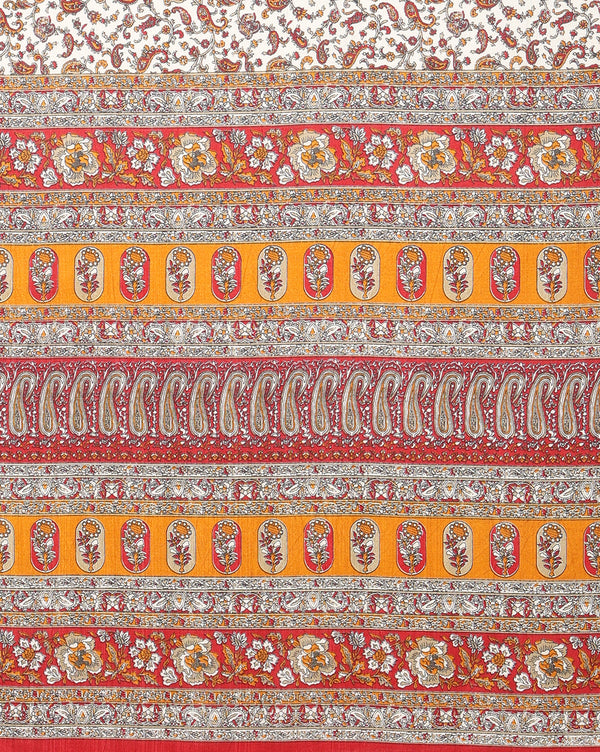 Indiehaat | Kashmiri Silk Printed Saree White & Red