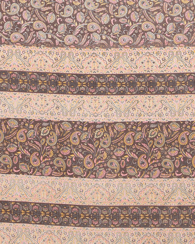 Indiehaat | Kashmiri Silk Printed Saree Dark Brown & Cream