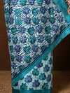 Indiehaat | Kashmiri Silk Printed Saree Light Blue & Teal
