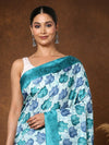Indiehaat | Kashmiri Silk Printed Saree Light Blue & Teal